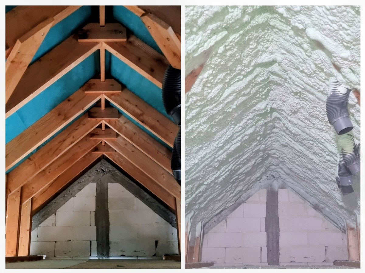 Przed i po - izolacja skosów dachowych pianą PUR
